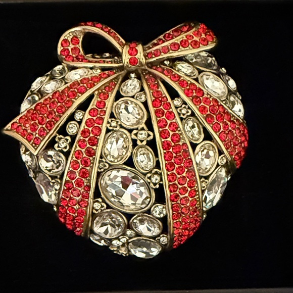 Heidi Daus Red and Silver Striped Crystal Brooch - Picture 2 of 2